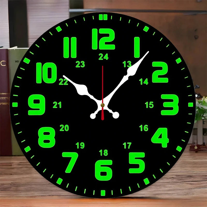 Horloge Mural Ronde Silencieuse Bois Chiffres Verts Déco