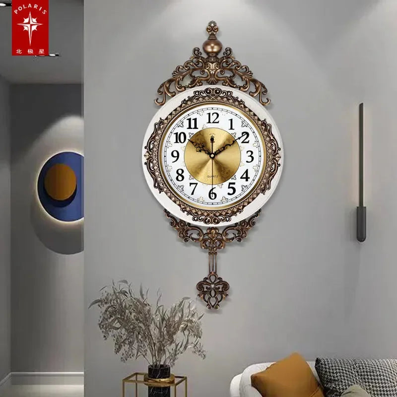 Horloge Murale Grande Luxe Or Balancier Silencieuse Salon