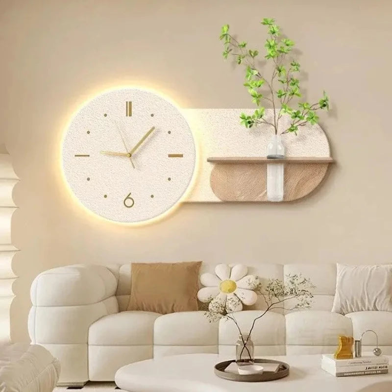Horloge Mural Silencieuse Crème Plante Hydroponique Décoration Maison