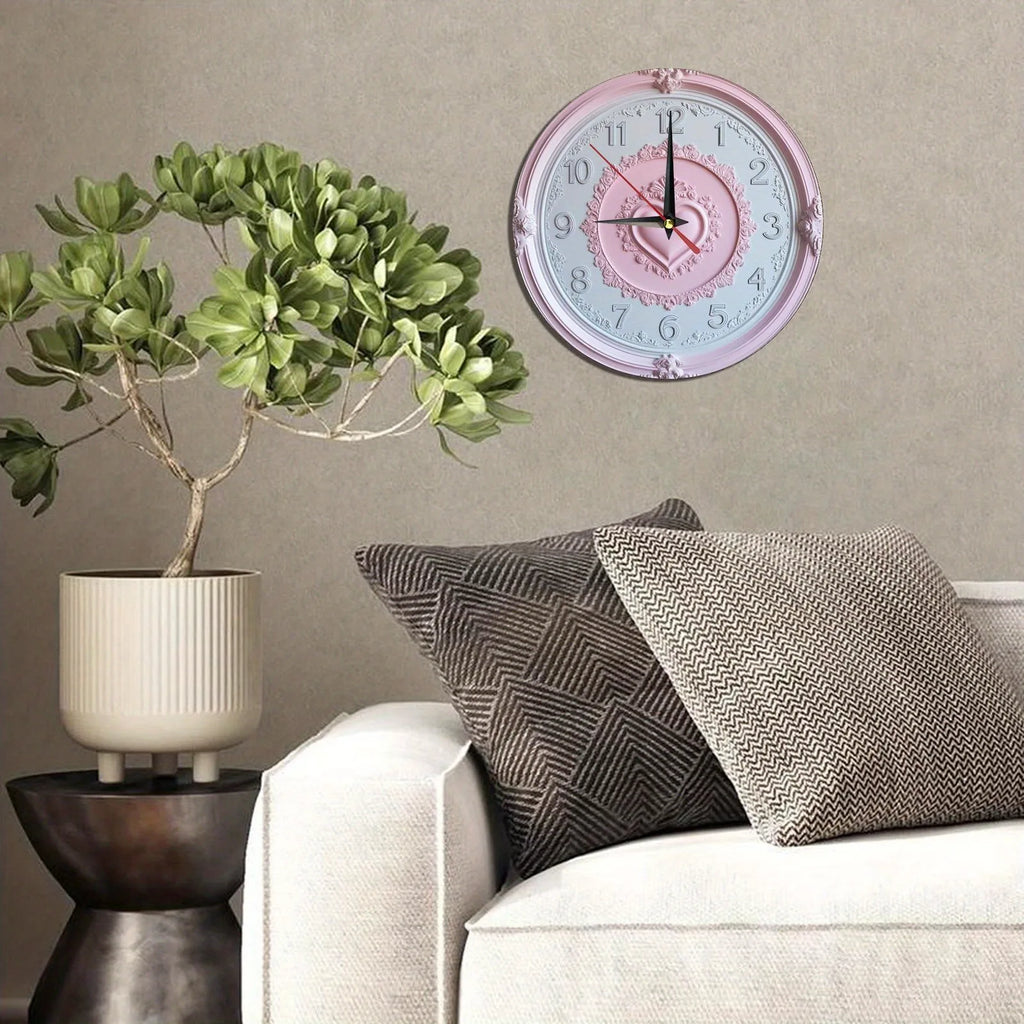 Horloge Mural Bois Rose Cœur Déco Murale