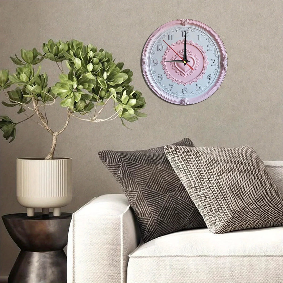 Horloge Mural Bois Rose Cœur Déco Murale