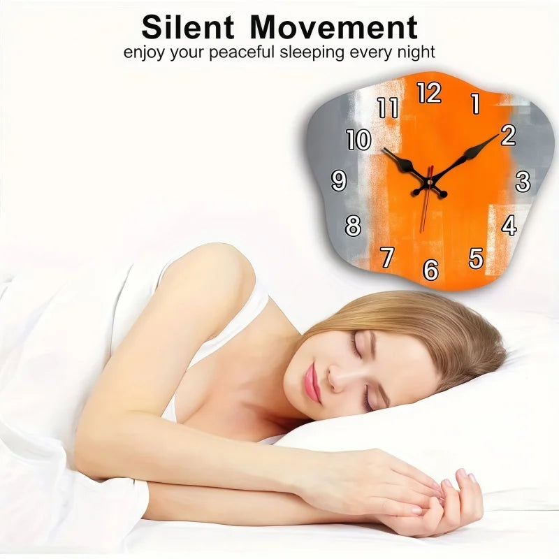 Horloge Mural Alien Abstraite Bois Silencieuse Gris Orange