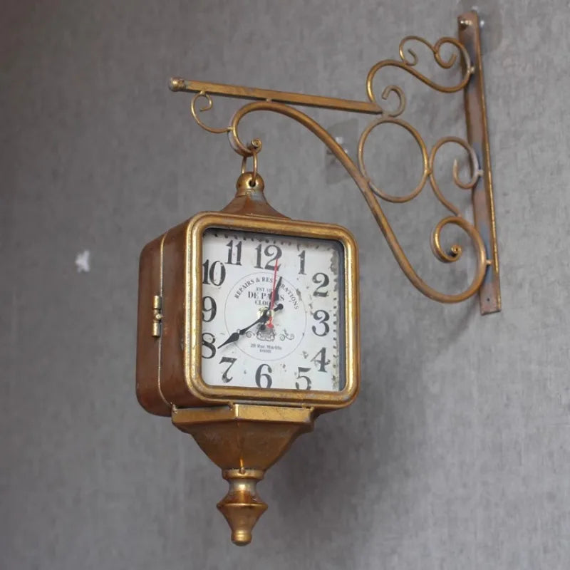 Horloge Murale Vintage Luxe Carrée Double Face Créative