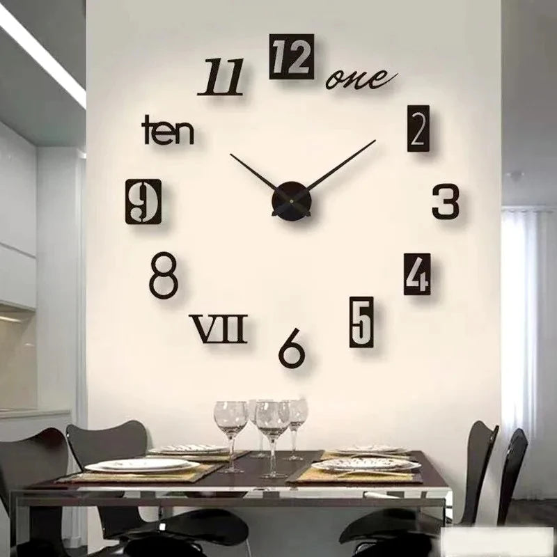 Horloge Murale Géante Chiffres Romains Acrylique Miroir DIY