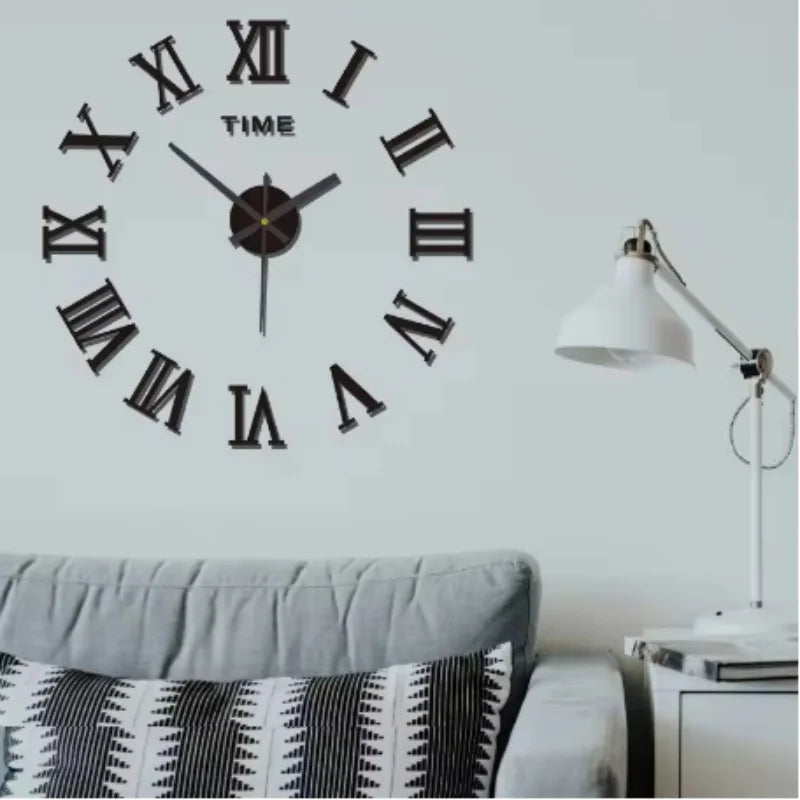Horloge Mural 3D Acrylique Miroir DIY Géante Romaine