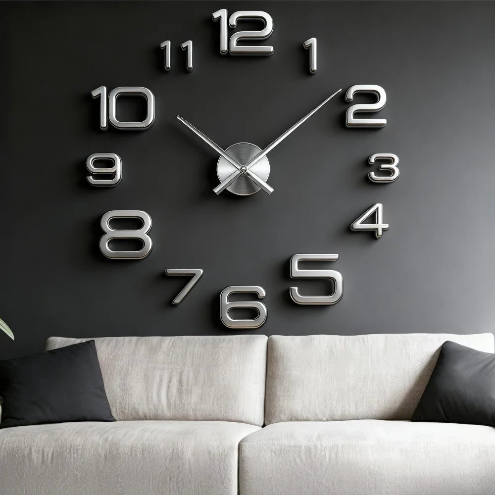 Horloge Mural 3D Lumineuse Silencieuse DIY Moderne Miroir
