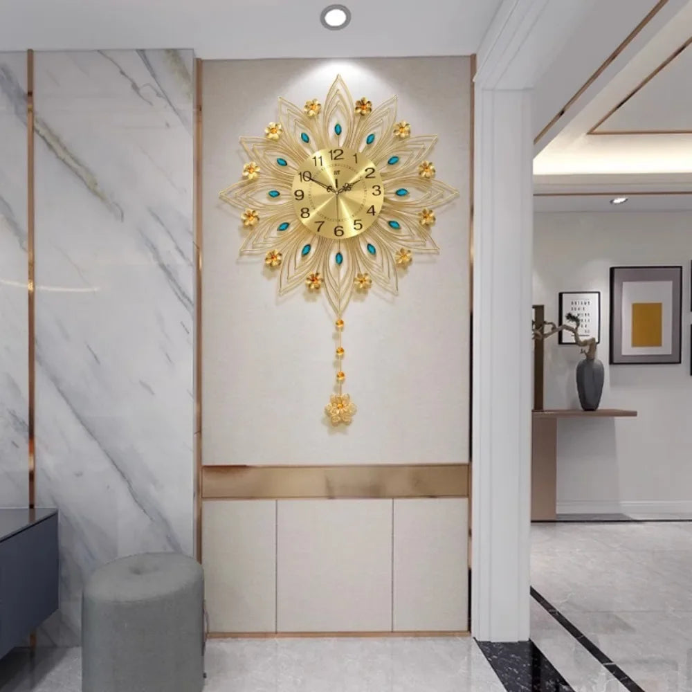 Horloge Mural Dorée Vintage Luxe Moderne Silencieuse