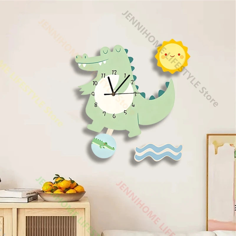 Horloge Mural Fusée Pendule Dinosaure Mignonne Enfant