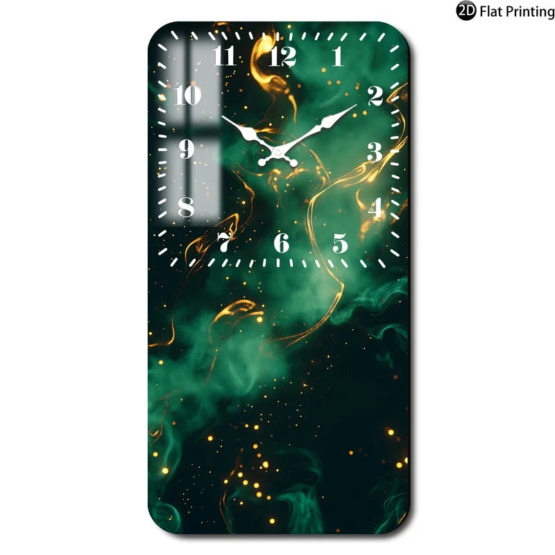 Horloge Mural Bois Abstrait Fumée Dorée Silencieuse Rectangle