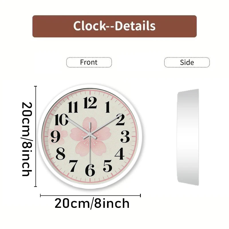 Horloge Murale Silencieuse Ronde Fleurs Cerisier Enfant