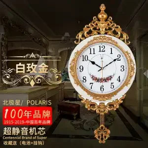 Horloge Murale Dorée Luxe Balancier Silencieuse Salon