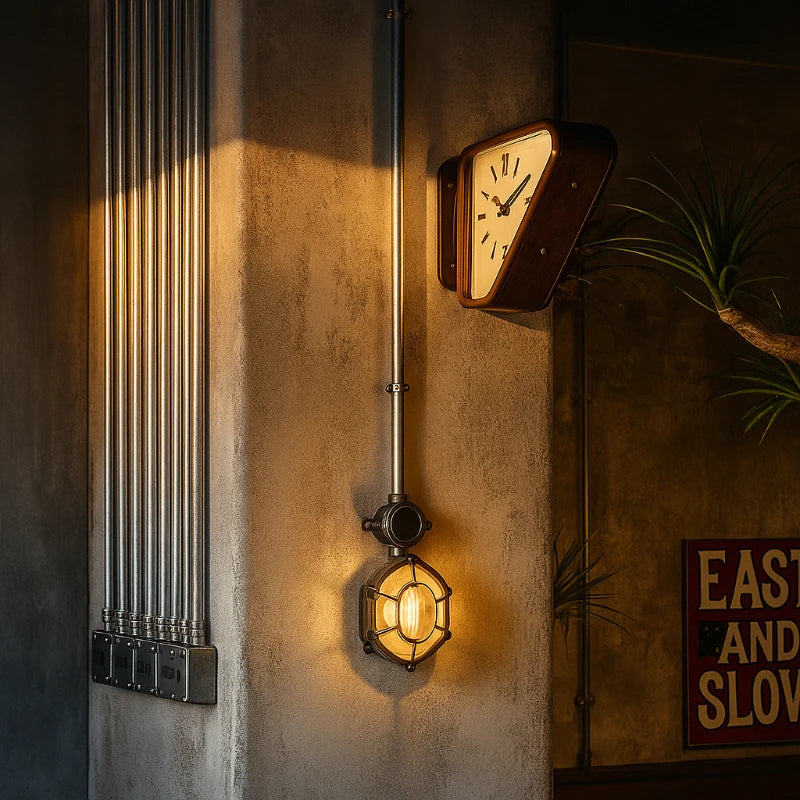 Horloge Mural Métal Industriel Triangle Double Face Silencieuse.