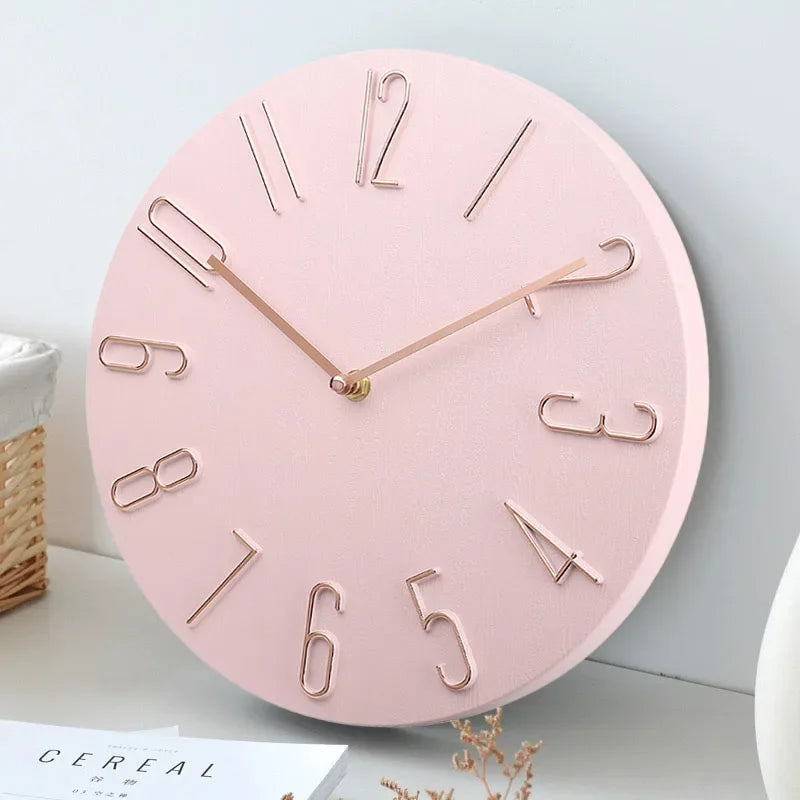 Horloge Mural Noire Silencieuse Chiffres Or Rose Minimaliste