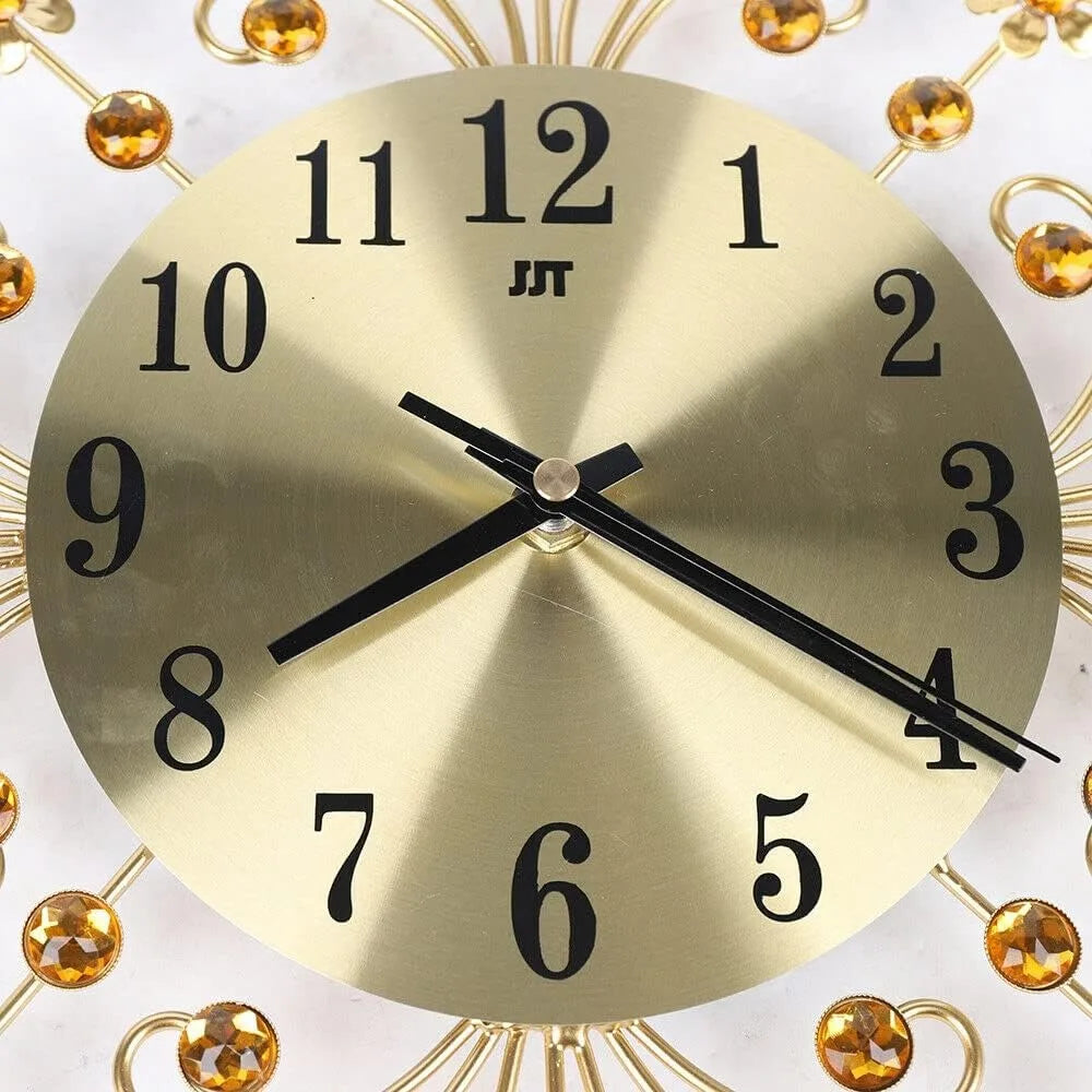 Horloge Mural 3D Fleur Diamant Or Métal Moderne