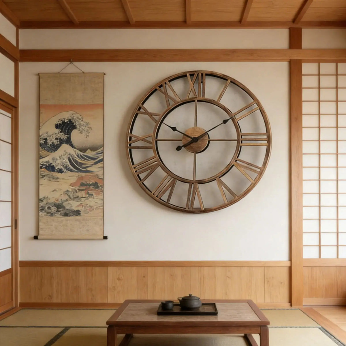 Horloge Mural Grande Silencieuse Industrielle Vintage Chiffres Romains