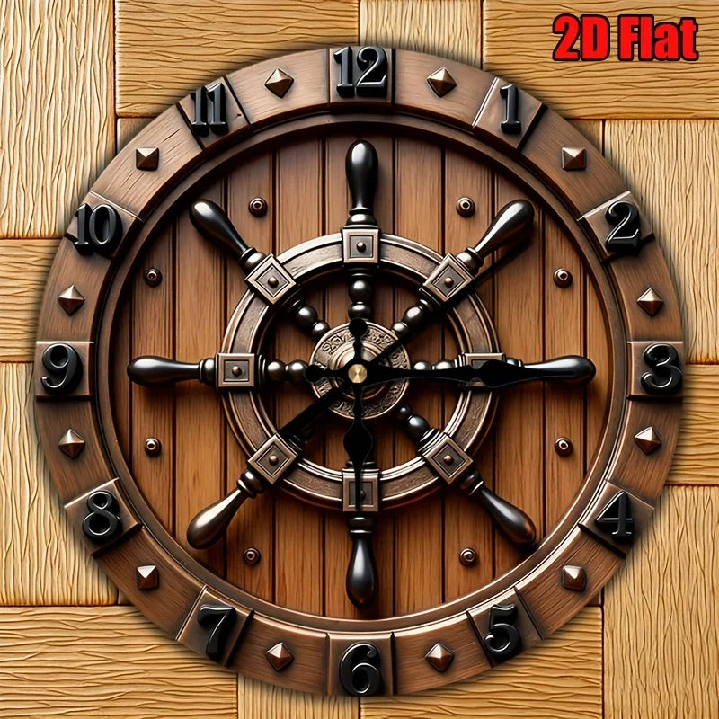 Horloge Mural Roue Bateau Vintage Silencieuse Dorée