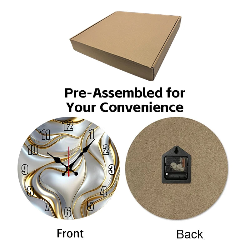 Horloge Mural Ronde Bois Vague Dorée Silencieuse