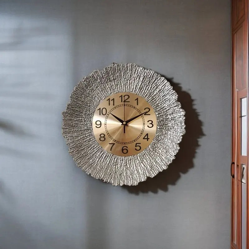 Horloge Murale Ronde Métal Doré Luxe Salon