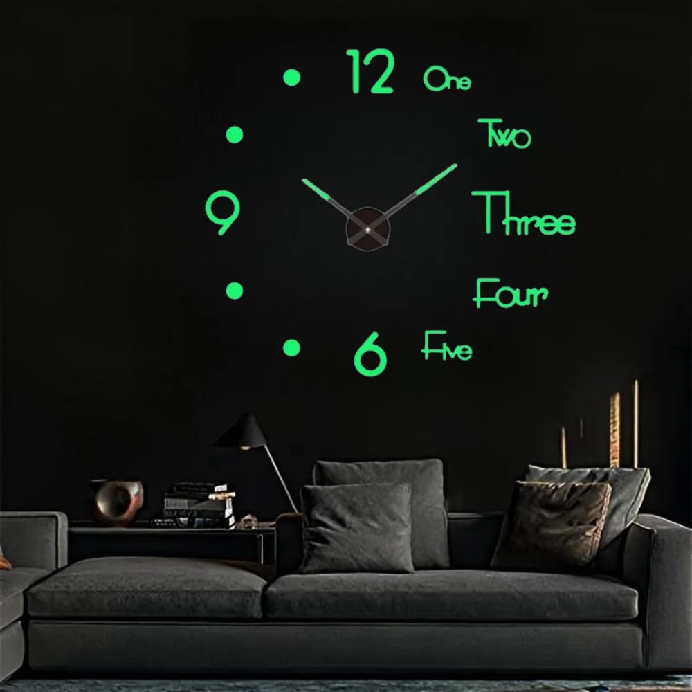 Horloge Mural 3D Géante Lumineuse DIY Autocollante Silencieuse