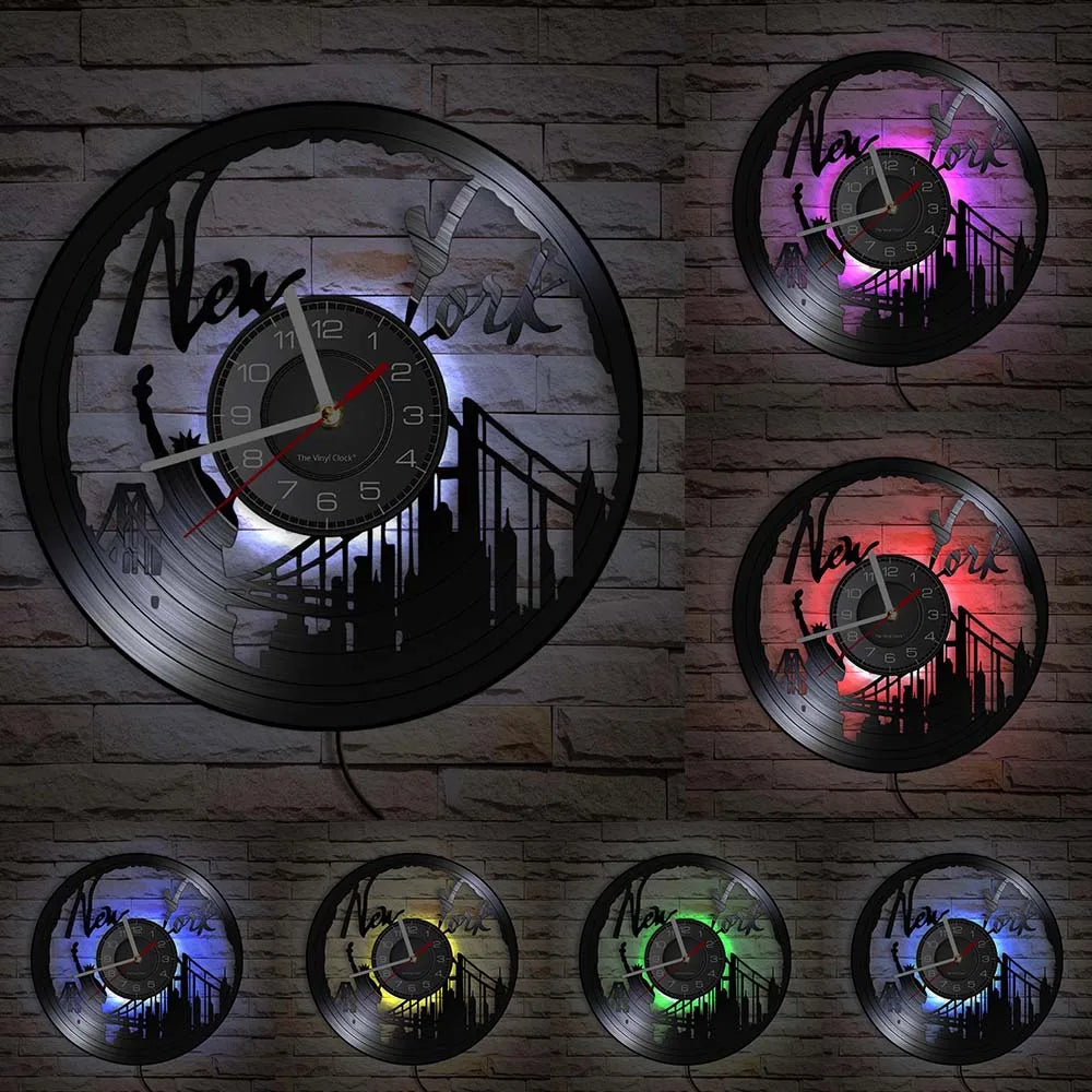 Horloge Murale New York Brooklyn Bridge Vinyle Vintage Décorative
