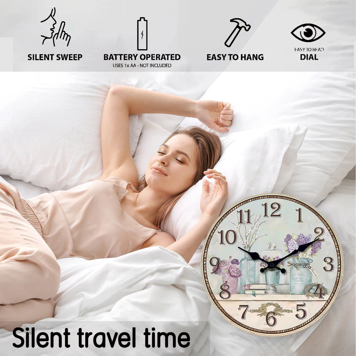 Horloge Murale Silencieuse Motif Bois Décoration Salon