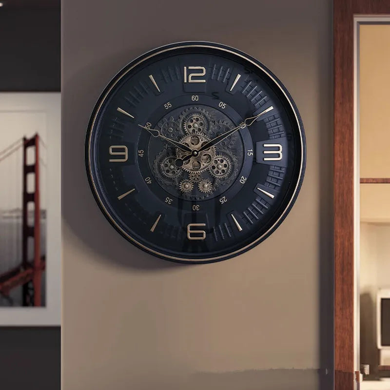 Horloge Mural Rétro Industrielle Engrenages Rotatifs Salon.