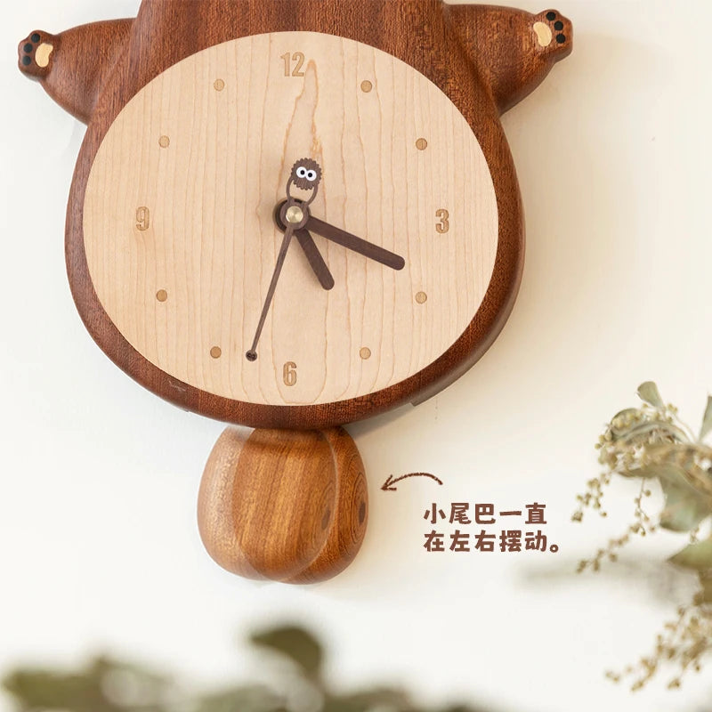 Horloge Mural Totoro Bois Massif Pendule Mignonne Déco