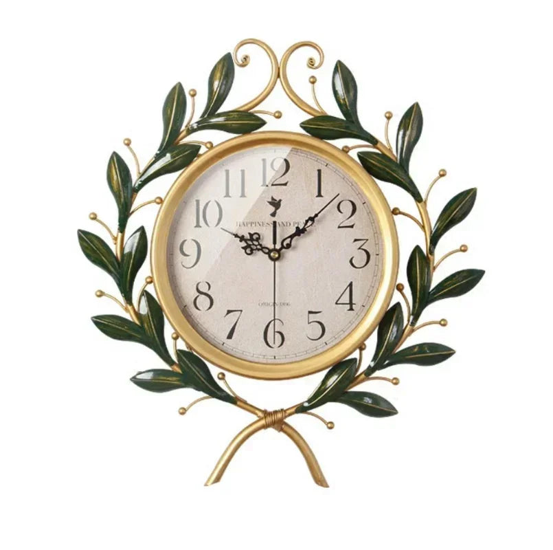 Horloge Mural Dorée Branches Olivier 50cm Silencieuse Rustique