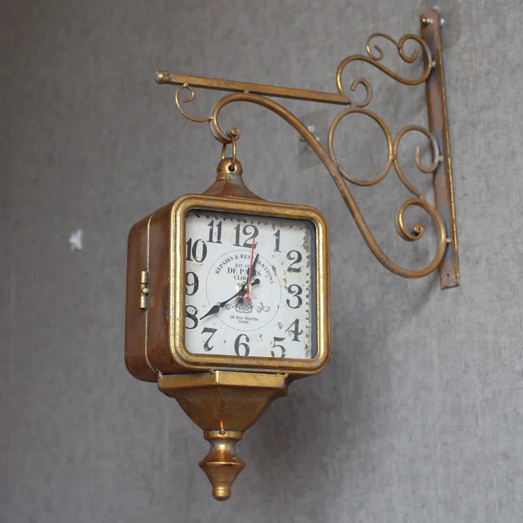 Horloge Murale Vintage Luxe Carrée Double Face Créative