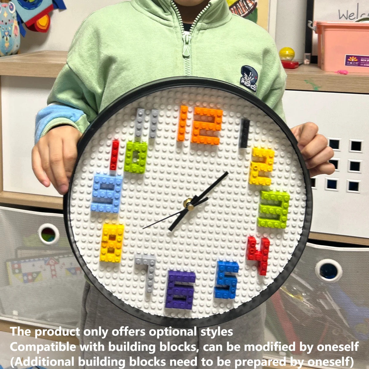 Horloge Murale Briques Construction Enfant Silencieuse Colorée