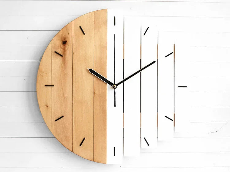 Horloge Mural Bois Industrielle Abstraite Grande Quartz