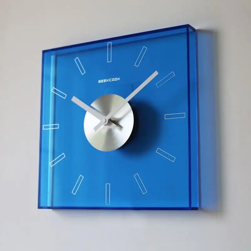 Horloge Mural Carrée Acrylique Bleu Klein Transparent