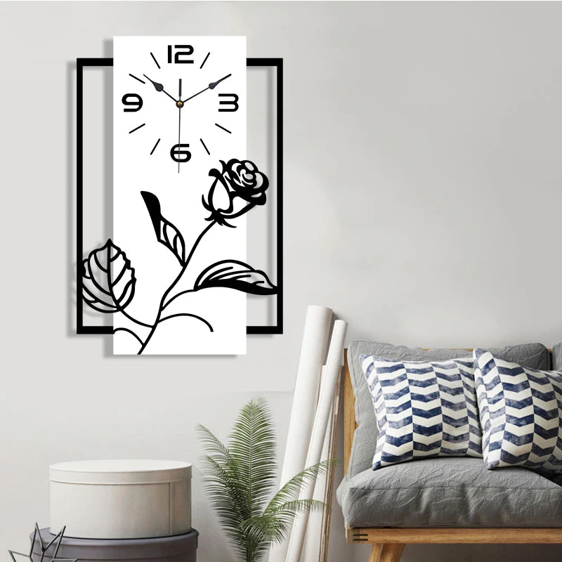 Horloge Mural Rectangulaire Silencieuse Roses 3D Moderne