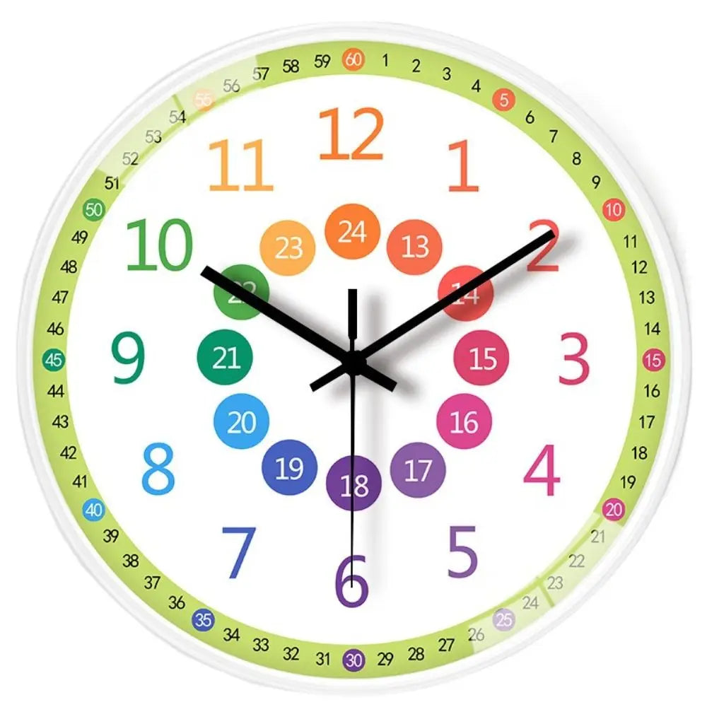 Horloge Mural Enfant Apprentissage Silencieuse Cartoon Colorée