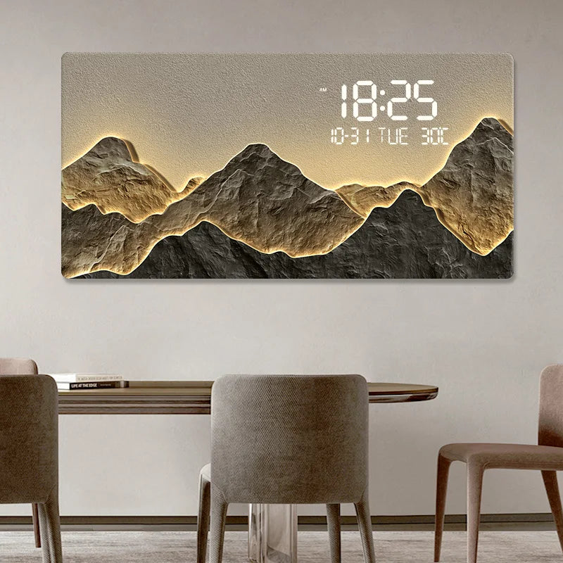 Horloge Murale Luxe Montagnes Rivières Quartz Décoration
