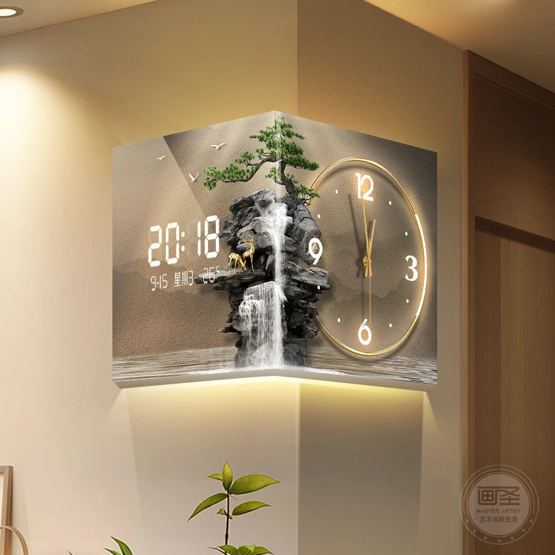 Horloge Mural Digitale LED Double Face d'Angle Moderne