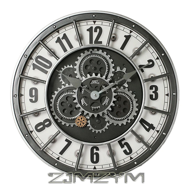 Horloge Mural Rétro Industrielle Engrenages Romains Silencieuse Quartz