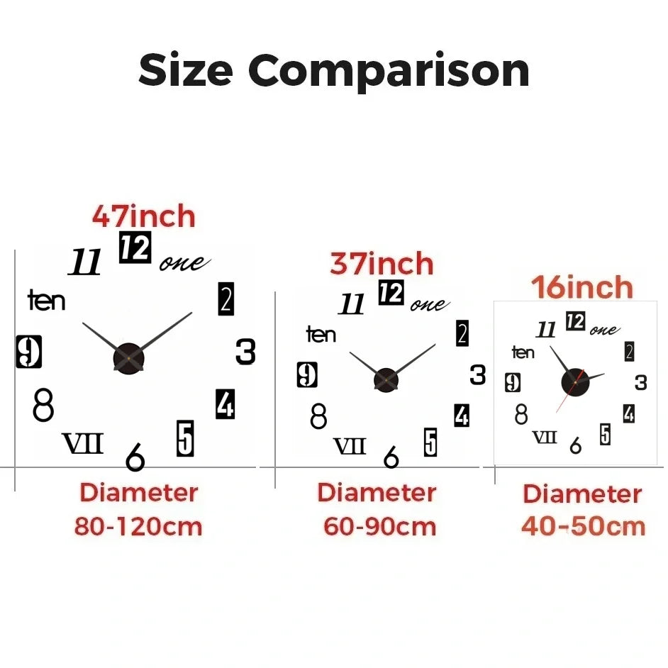 Horloge Mural Grande Miroir Acrylique Chiffres Romains DIY