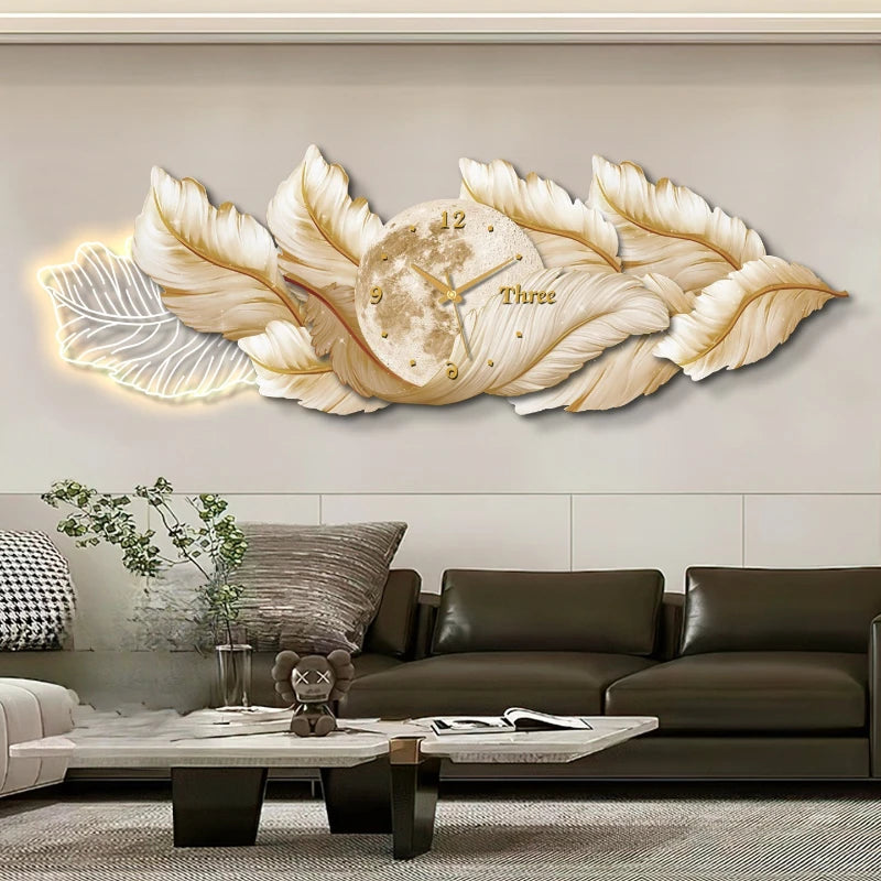 Horloge Murale Moderne Plume Tableau Luxe Salon