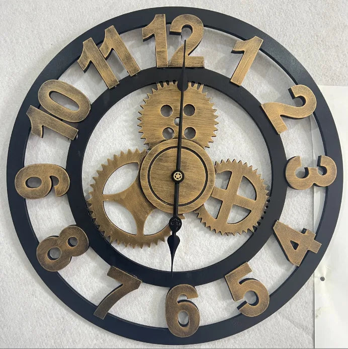 Horloge Mural Engrenages Mobiles Industrielle Rustique