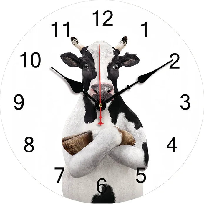 Horloge Mural Vache Dessin Animé Silencieuse Cuisine Salon