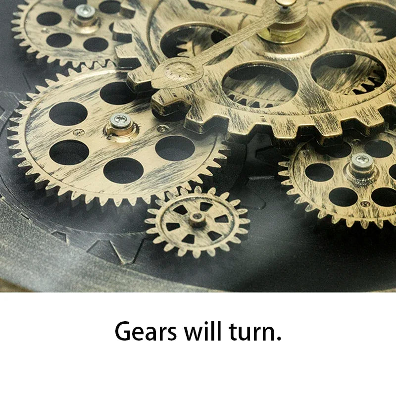 Horloge Mural Engrenages Industriels Rétro Silencieuse Grande Déco