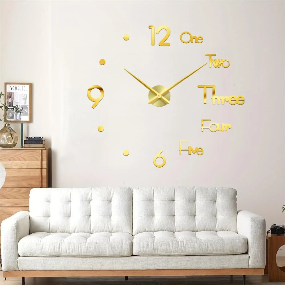 Horloge Mural 3D Géante Lumineuse Silencieuse Autocollante