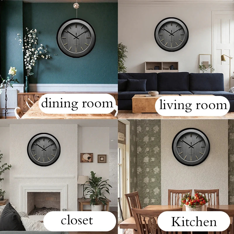 Horloge Mural Silencieuse Ronde Bois Gris Cartoon Enfant