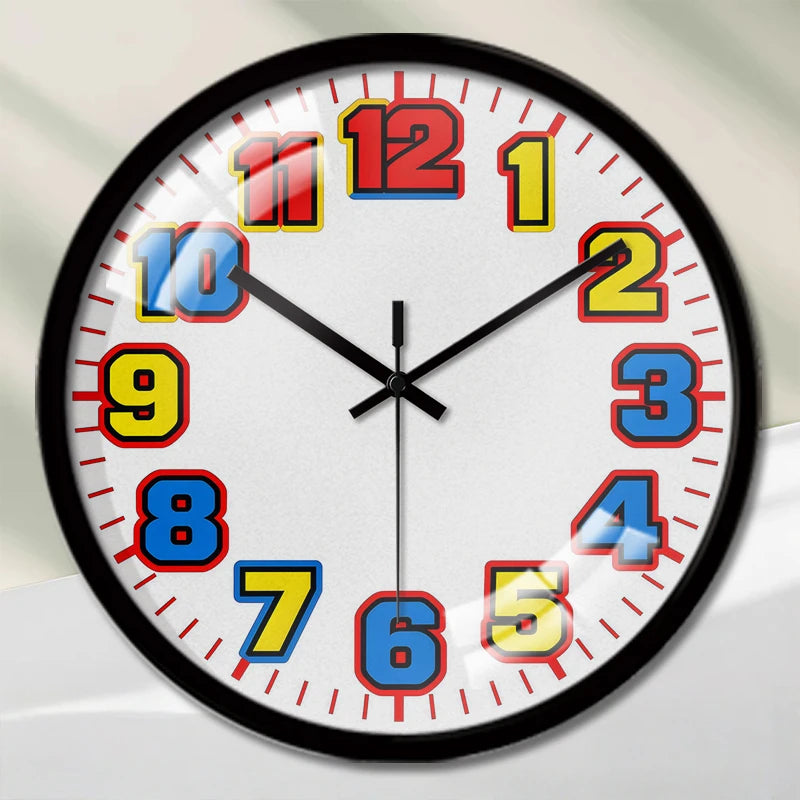 Horloge Murale Dessin Animé Colorée Silencieuse Ronde Enfants