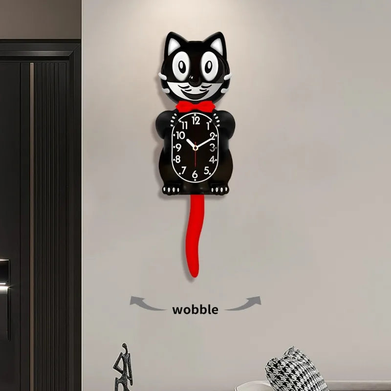 Horloge Murale Chat Déco Silencieuse Queue Balançante