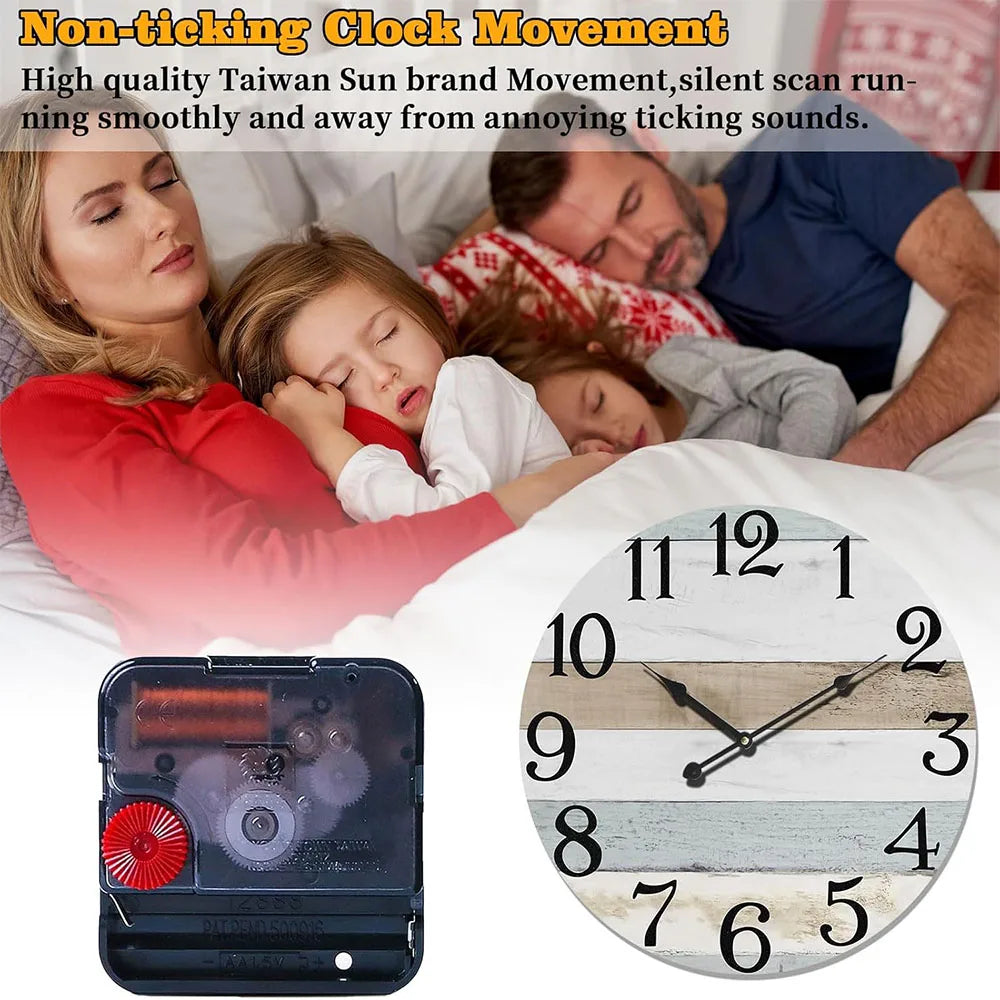 Horloge Murale Bois Rustique Silencieuse Thème Plage