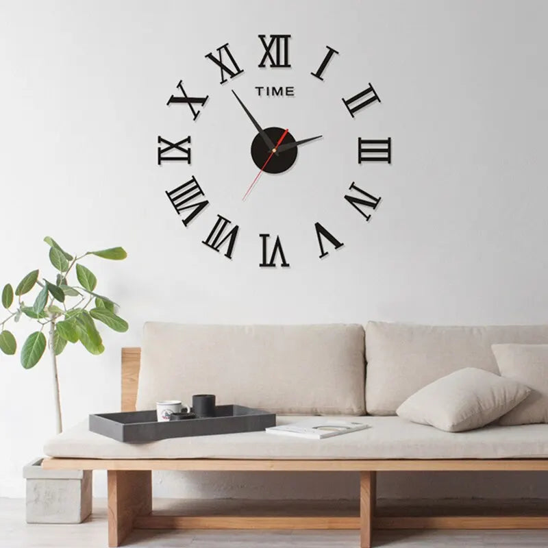 Horloge Murale Acrylique 3D Chiffres Romains Adhésive DIY