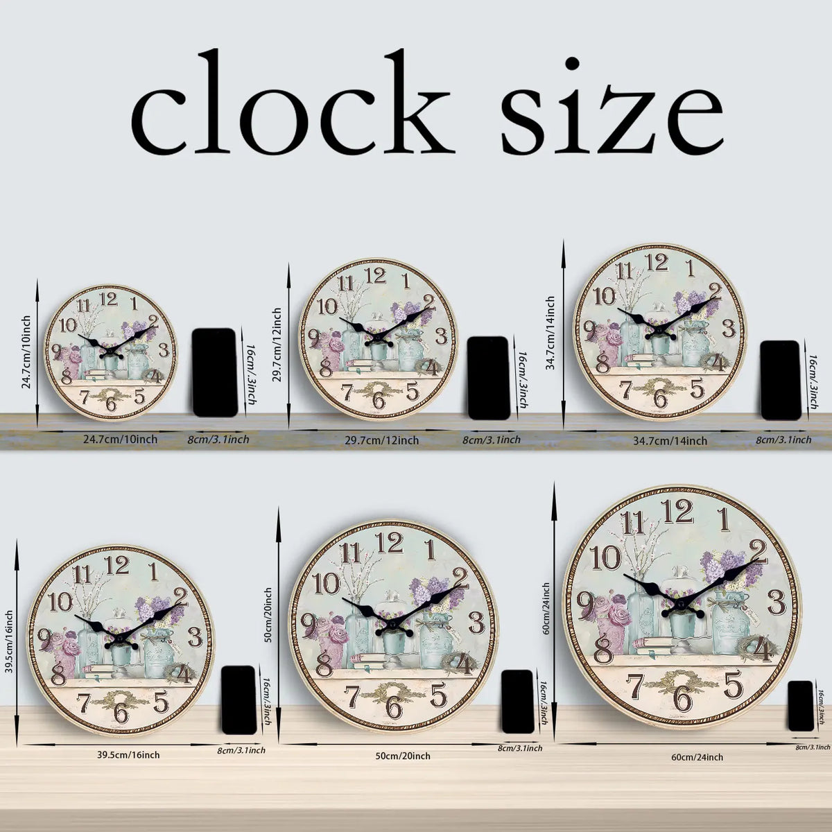 Horloge Murale Silencieuse Motif Bois Décoration Salon