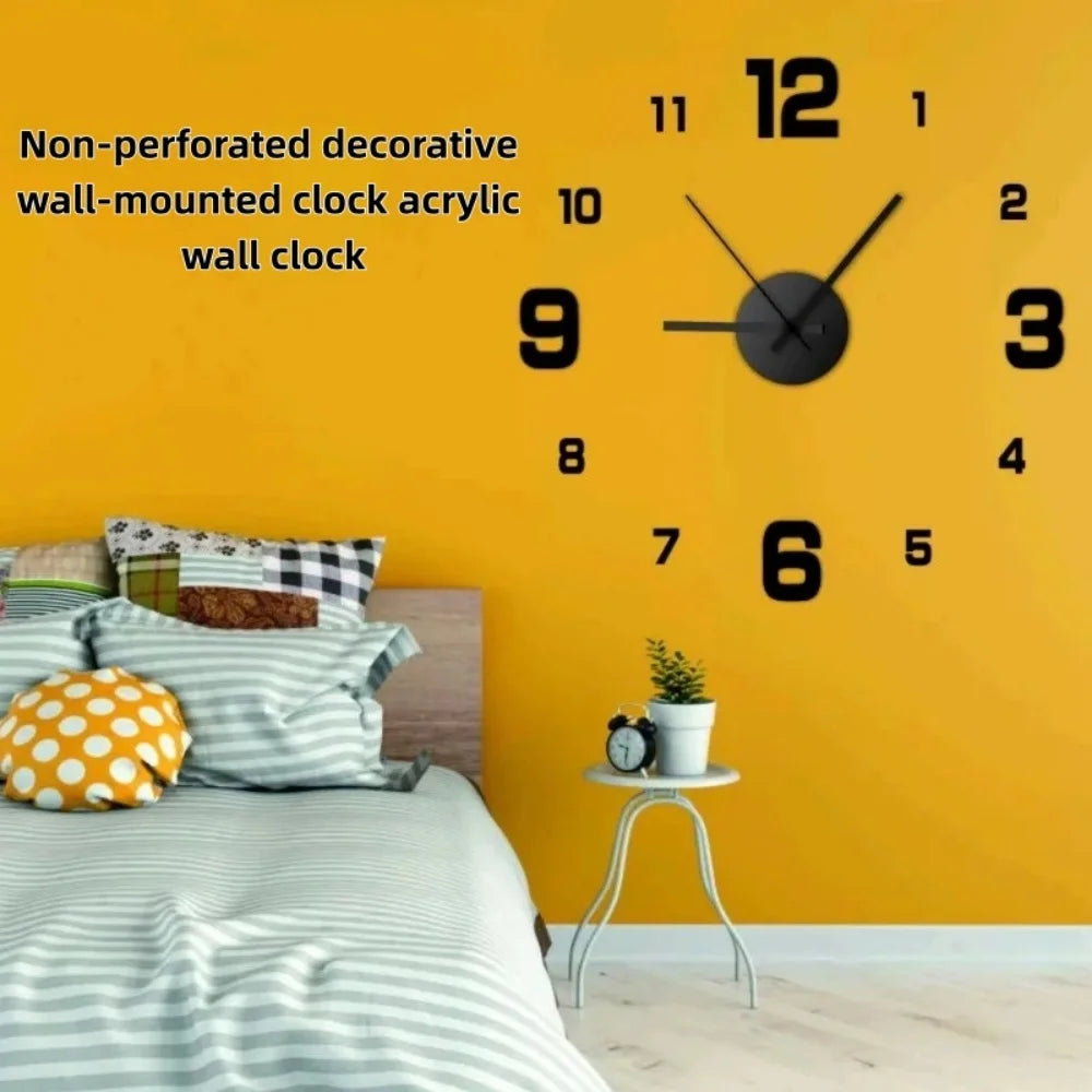 Horloge Mural DIY 3D Acrylique Digitale Silencieuse Déco